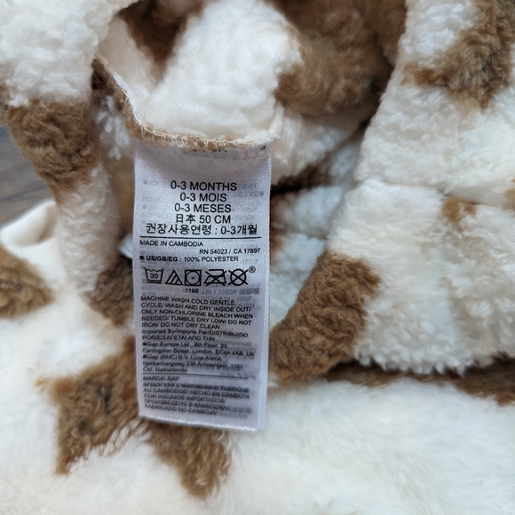 Gap 0-3 Month Sherpa Cozy Lounge Outfit Neutral Teddy Bear Baby Infant Boy Girl - Picture 5 of 5